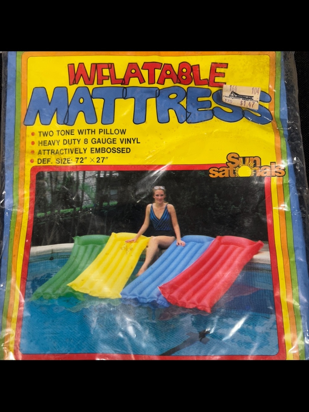 vtg Sun-sationals inflatable pool mattress 72 x 27 heavy-duty vinyl Blue NWT - Picture 4 of 5